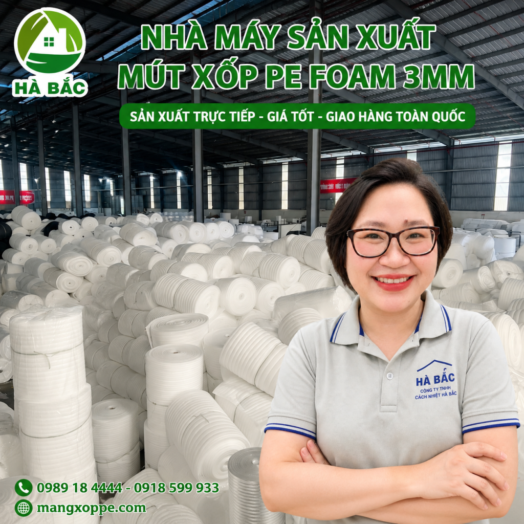 Cuộn mút xốp pe foam bọc hàng 2mm Cuộn mút xốp pe foam bọc hàng 2mm